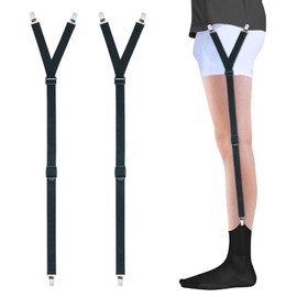 Shirt Stays for Men Shirt Garters for Men Adjustable Elastic with Non Slip Clips Sock Garters Keep Shirt for Military or Professional Black (1 Pair of Garters）