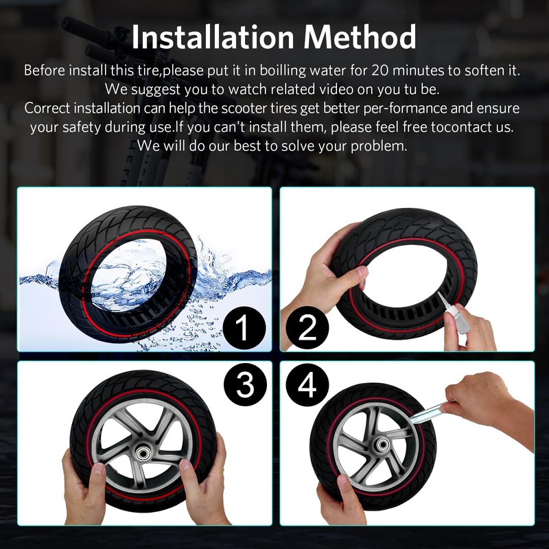 Cooryda 60/70-6.5 Scooter Tire, 10x2.50 Solid Scooter Tire 10 inch
