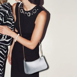 vodiu Clutch Tote Handbags with 2 Removable Straps and Zipper Closure Crossbody Bags Shoulder Purse Handbag for Women, Silver