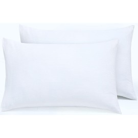 Bronwen Mathews® Luxury Hotel Pillows Covers 2 Pack of Standard Size 50x75 cm Envelope enclouser, 100% Cotton White Strip Satin 2 Pack Pillowcases (Housewife, White)