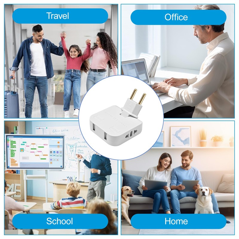 Momowin Multi-socket flat plug, USB socket, US and European adapter,