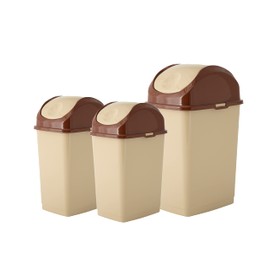 Superio Swing Top Trash Can,Set of 3 Waste Bins for Home, Kitchen, Office, Bedroom, Bathroom, Ideal for Large or Small Spaces - White (Beige-10 qt+2 5 qt)