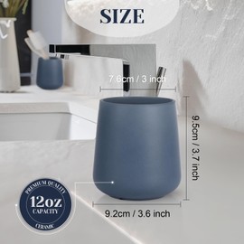 INGOFIN 12 oz Ceramic Toothbrush Holder, Toothpaste Holder and Cup for Bathroom Vanity and Countertop, Organizer for Cosmetic, Makeup, Office Pencils, for Hotel and Apartment, Matte Blue
