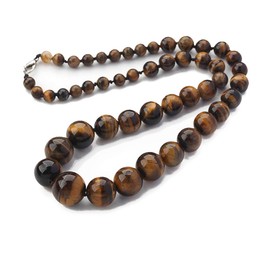 TreasureBay Beautiful 8-16mm Natural Gemstone Beaded Necklace For Women (Tiger’s Eye)