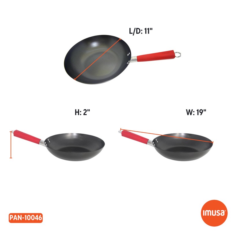 Imusa USA Inch, Red PAN-10046 12" Nonstick Carbon Steel Wok,