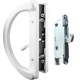 45° Adjustable Patio Handle Set + Mortise Lock - Reversible Non-Handed Design, White Diecast, Fits 3-15/16" Screw Spacing for Sliding Glass Doors (Non-Keyed Latch) - Color: White