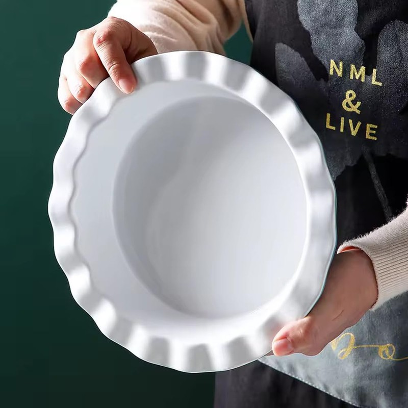 TAMUME Ceramic Pie Pan with Wavy Edge for Perfect Pastries,