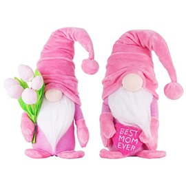 LONEA 2 PCS Mother's Day Gnome Plush - Spring Summer Tulip Mom Tomte Elf Decorations Birthday Gifts for Best Ever Plushie Ornaments Dwarf Figurine Table Tiered Tray Gnomes Decor (MS-G-2Mo)