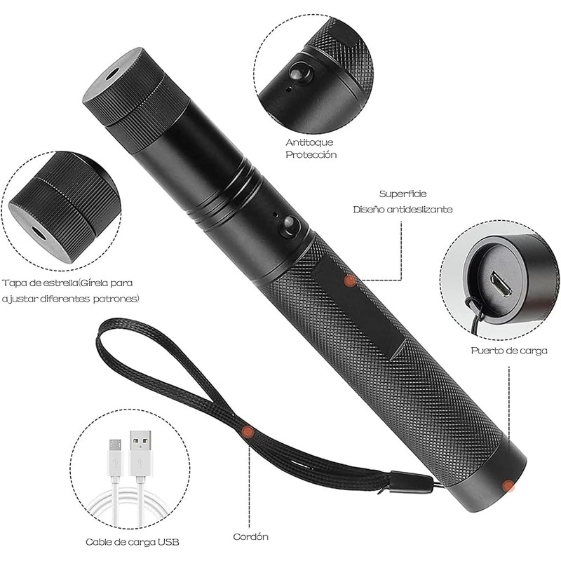 Linterna de luz verde, Carga USB, Adecuado para Acampar, Cazar,
