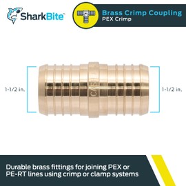 SharkBite 1-1/2 Inch Brass Crimp Coupling, PEX Pipe, PE-RT, UC0141