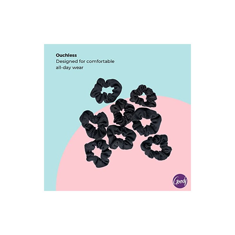 Goody Ouchless Scrunchie para mujer, Negro, 8 unidades