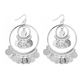 Fashion Disc Tassel Long Dangle Drop Earrings for Women Vintage Boho Round Coin Hollow Circle Moon Shaped Big Chandelier Statement Dangling Hypoallergenic Indian Bollywood Jewelry Gift for Her Xmas