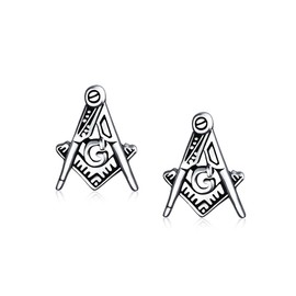 Bling Jewelry Masonic Square and Compass 925 Sterling Silver Mens Freemason Stud Earrings