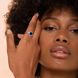 ChicSilver 8mm Round Cut Birthstone Promise Ring for Her, 925 Sterling Silver Simulated Blue Sapphire Gemstone Anniversary Wedding Engagement Band Rings for Women September Birthstone Jewelry