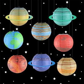 Genérico Faroles de Papel con Diseño de Planetas del Sistema Solar, Set de 8 Piezas para Decoración de Fiestas y Cumpleaños