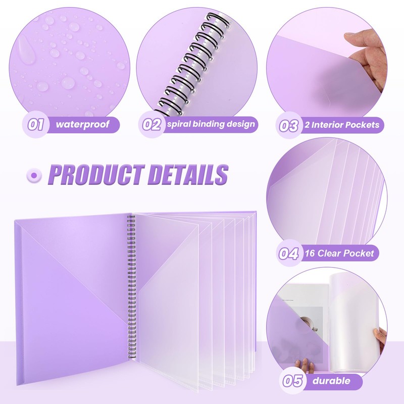 Qilery 6 Pcs 10 Pocket Pastel Folder Bulk Plastic Spiral