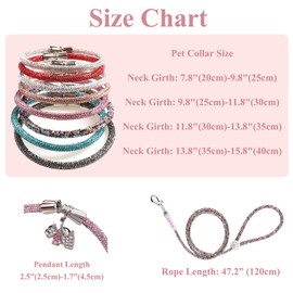 Dog Collar with Bell & Cute Tag, Full Crystal Rhinestones Shiny Dog Collar, Dog Cat Collar Designer Bling Necklace for Cat Puppy Small Medium Dog_Pink Collar(40cm/15.8in)