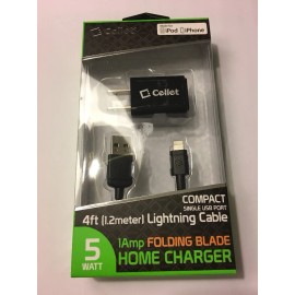 CELLET Single USB Wall Charger, Lightning USB Cable & Folding Charger Blades 1A