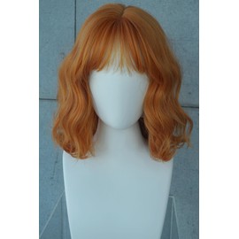 Short bob wavy curly ginger spice wig Synthetic hair wig Bob Curly Wig 10-12inches wig with bangs for Women (Ginger yellow)