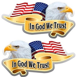 ProSticker 906M (One Pair) American Pride Series in God We Trust Mirrored Bald Eagle Decal Sticker (6" X 12")