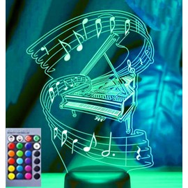 MYCWYFWR 3D Piano Night Light Optical Illusion Led Lamp with 16 Colors Changing Birthday Xmas Gift for Boys and Girls Kids Children Room Decor