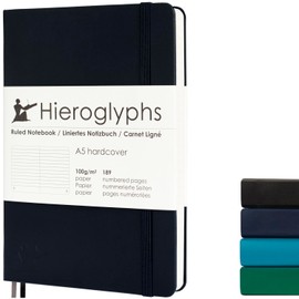 Hieroglyphs Notizbuch A5 Liniert - 189 Nummerierte Seiten - mit Register, Falttasche, Verschlussgummi, 2 Lesezeichen - 100g/m² Papier
