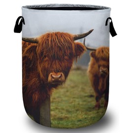 Highland Cow Laundry Basket, Laundry Hamper Collapsible Oxford Cloth with Handle Clothes Toy Storage Bin for Bathroom Laundry Room Bedroom 15.7 X 20 Inch