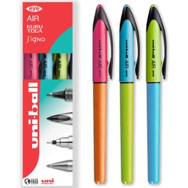 uni-ball Air – 0.5mm Rollerball - Blue, Green, and Orange Barrel - Black Ink – Pack of 3 - UBA-188E-M - In Gift Box