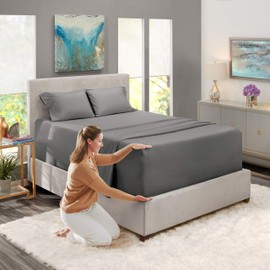 Nestl Extra Deep Pocket Sheets - Fits Mattress 18-24 Inches Deep, Extra Deep Pocket Queen Sheets Sets, 4 Piece Queen Size Sheets, Queen Sheets Deep Pocket, Charcoal Stone Gray Sheets Queen