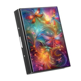 LYHXLYJH Credit Card Holder for Women Men,RFID Blocking Mini Slim Aluminum Metal Wallet ID Case Business Hard Card Case-Colorful Dragonflies
