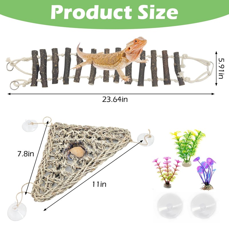 BNOSDM Reptile Hammock Reptile Wooden Ladder Bridge Bearded Dragon Hammock