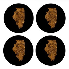 Modern Copper Illinois, Joyride Home Décor 4 Ceramic Coasters, 4-inch Circle Drink Coasters, Set of 4, Non-Slip Cork Back, Protects Surfaces, Express Your Style.