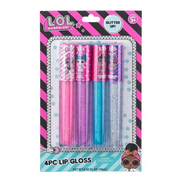 L.O.L Surprise! Party Favors - 4 PC Glitter Lip Gloss Collection. Girl Kids Teen Girls Ladies & Womens 4 Piece Lip Gloss Wand Set, Ages 5+