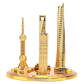 QANYEGN Shanghai Architecture Collectible Model, The Oriental Pearl Tower and The World Financial Center Souvenir, Suitable for Home, Office Or As Gifts(Small-Gold)