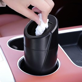 CGEAMDY Car Mini Rubbish Bin with Lid, Mini Car Rubbish Bin, Plastic Car Drink Holder, Mini Rubbish Bin, Portable Car Waste Bin, Cup Holder, for Cars (Black)