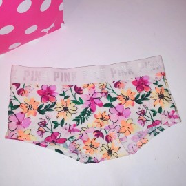 Victoria's Secret Victoria Secret PINK Panty Small Boyshort Floral Banded Logo Trim New