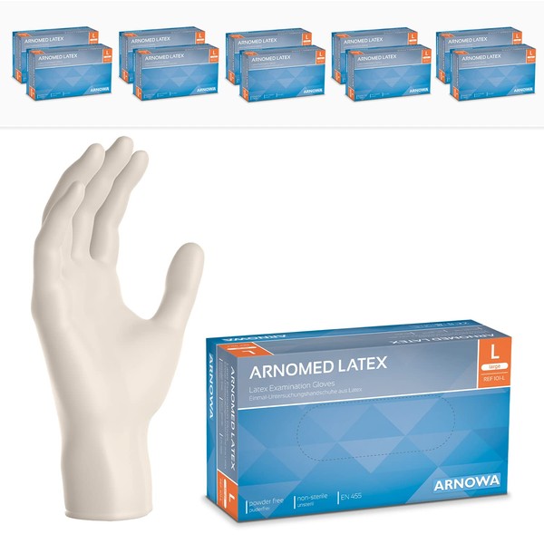 1000 x ARNOMED Disposable Gloves L, Latex Gloves White (10