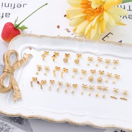 Dochais 15 Pairs of Stud Earrings for Women Tiny Stud Earrings Stainless Steel Earrings Sets 18K Gold Stud Earrings Cartilage Helix Ear Piercing Stud Earrings Jewellery, Stainless Steel