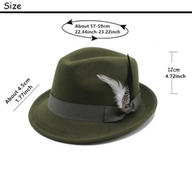 LIDHAY Classic Fedora Hats for Men & Women Vintage Style Short Brim Felt Hat Panama Fedora Hats with Bands JZ-80 Army Green