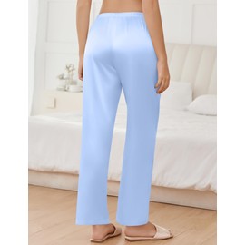 Ekouaer Women's Silk Satin Pajama Pants Comfy Pj Pants for Women Elastic Waist Ladies Sleep Bottoms with Side Pockets