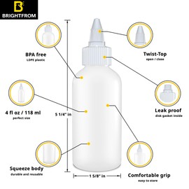 BRIGHTFROM Condiment Squeeze Bottles - 4 OZ Squirt Empty Bottles, Twist Top Cap, Leak Proof - Great for Ketchup, Mustard, Syrup, Sauces, Dressing, Oil, Arts and Crafts, BPA-FREE Plastic - Pack of 2