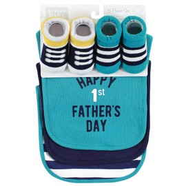 Hudson Baby Unisex Baby Cotton Bib and Sock Set, Boy Fathers Day, One Size