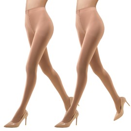 MANZI 1-6 Pairs Run Resistant Control Top Opaque Tights,Tan,L