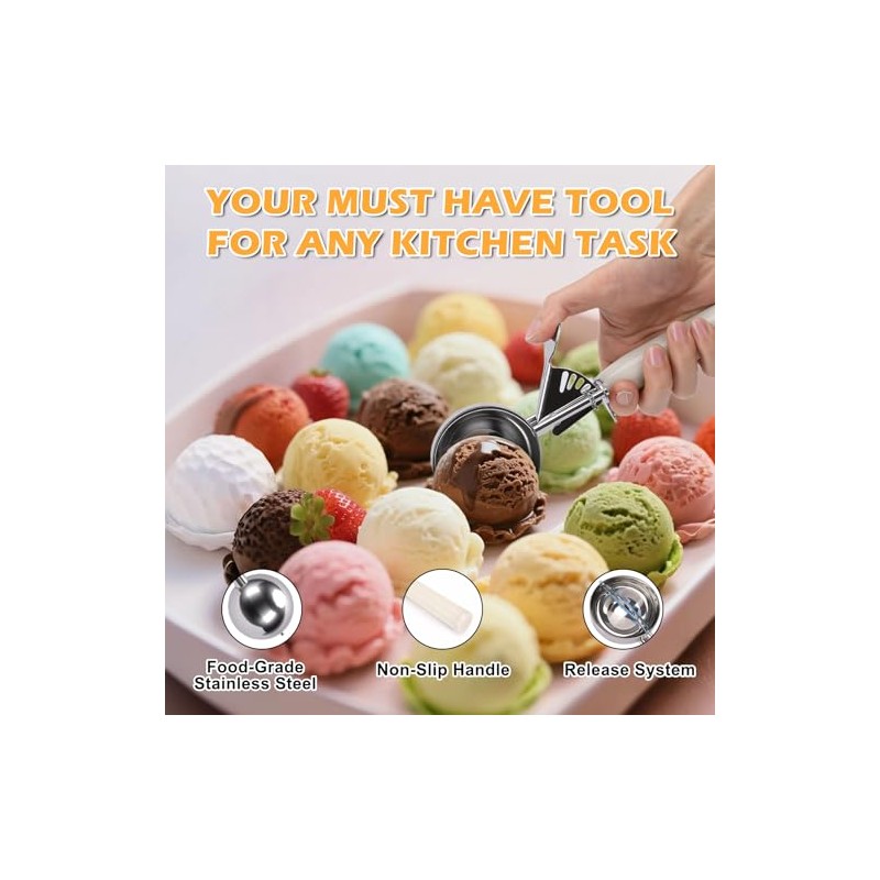 Cuchara Para Helado con Palanca, Acero Inoxidable 304, Mango Antideslizante
