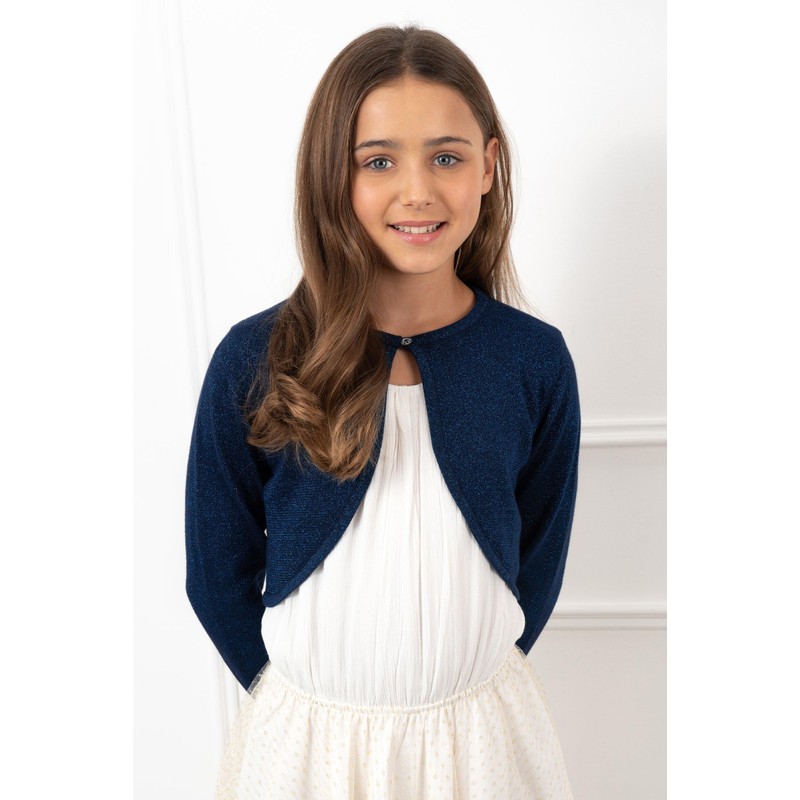 Bolerose Niñas Largo Manga Brillo Chaqueta Torera Chaquetilla (Azul Medianoche,
