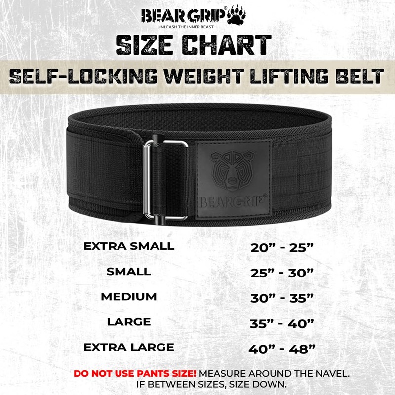 BEAR GRIP - Self-Locking Weightlifting Belt, Premium Weightlifting Belt for