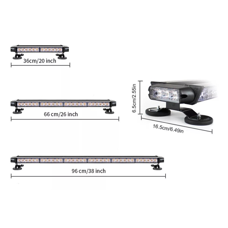 PUNKZZ Barra Torreta Estrobo Codigo Leds Con Base Magnética 26