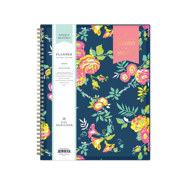 Blue Sky Day Designer for 2020-2021 Academic Year Weekly & Monthly Planner, Flexible Cover, Twin-Wire Binding, 8.5' x 11', Peyton Navy
