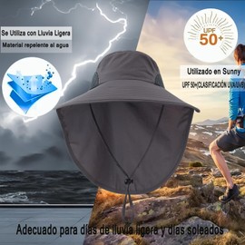 Sombrero de sol de ala Ancha, Gorro de Pesca Transpirable de ala Ancha Impermeable con UPF 50+ Protección Solar, Sombrero para el Sol con Solapa en el Cuello para Viajes, Camping, Canotaje, Safari