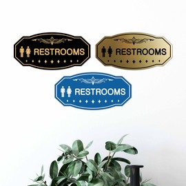 Signs ByLITA Victorian Unisex Restroom Sign (Black Gold) - Large